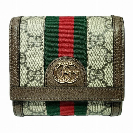 Gucci Beige Dark Brown Canvas Leather Wallet (Bi-Fold) ()