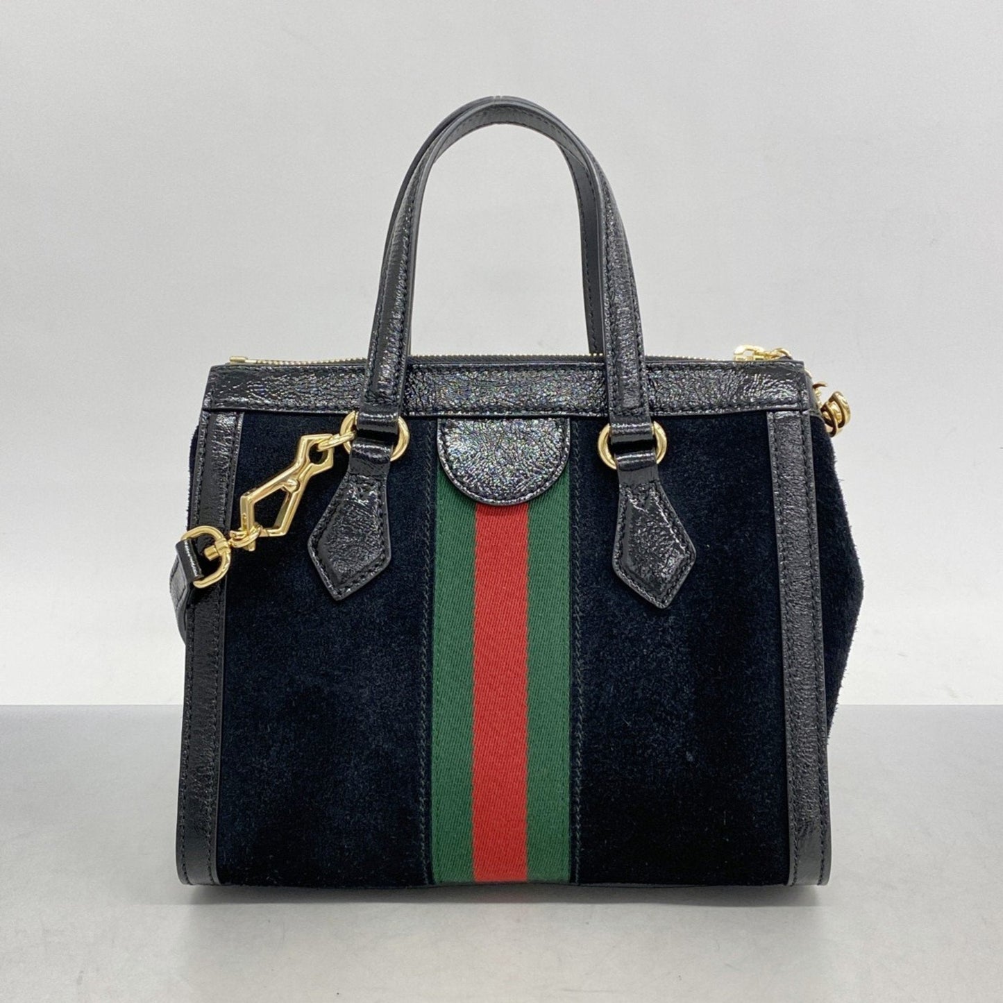 Gucci Black Green Red Color Suede Handbag