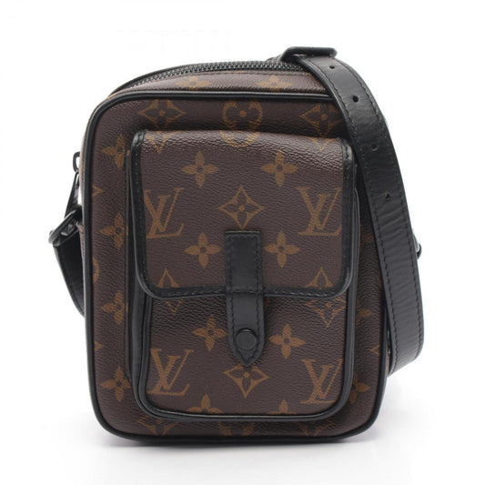 Louis Vuitton Black Brown Coated Canvas Leather Shoulder Bag ()