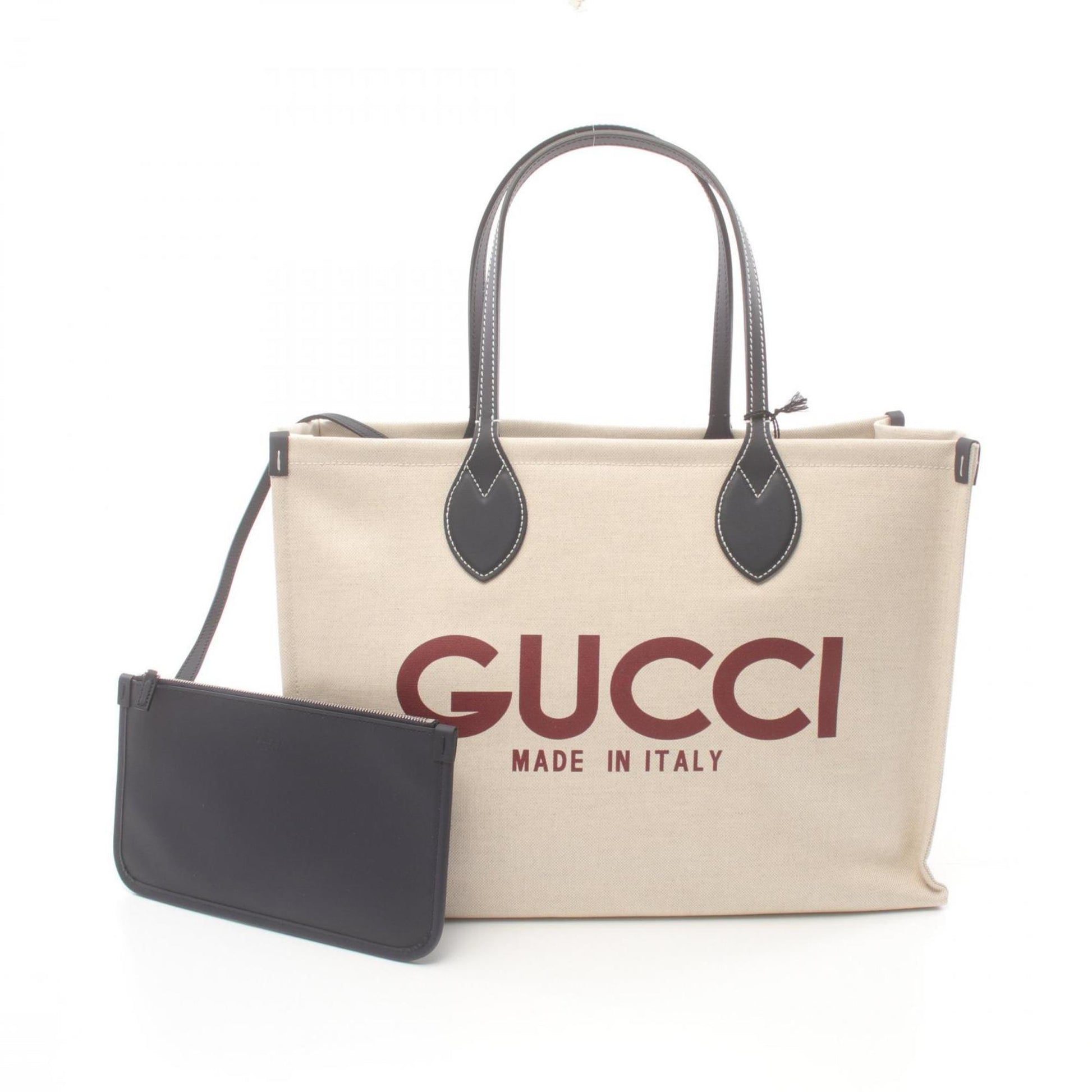 Gucci Beige Bordeaux Navy Canvas Leather Tote Bag ()