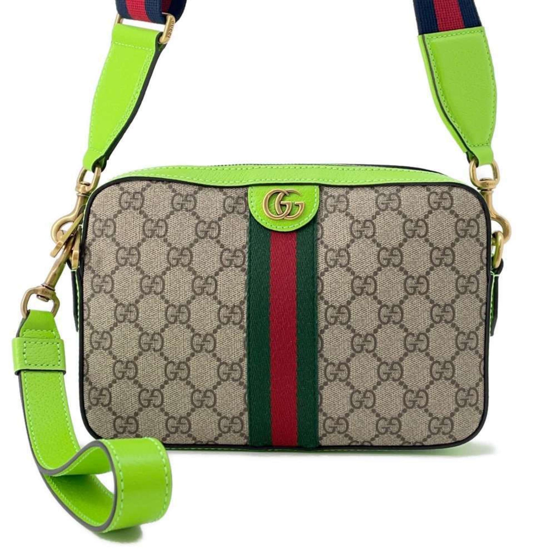 Gucci Beige Green Gg Supreme Leather Clutch Bag Shoulder Bag ()