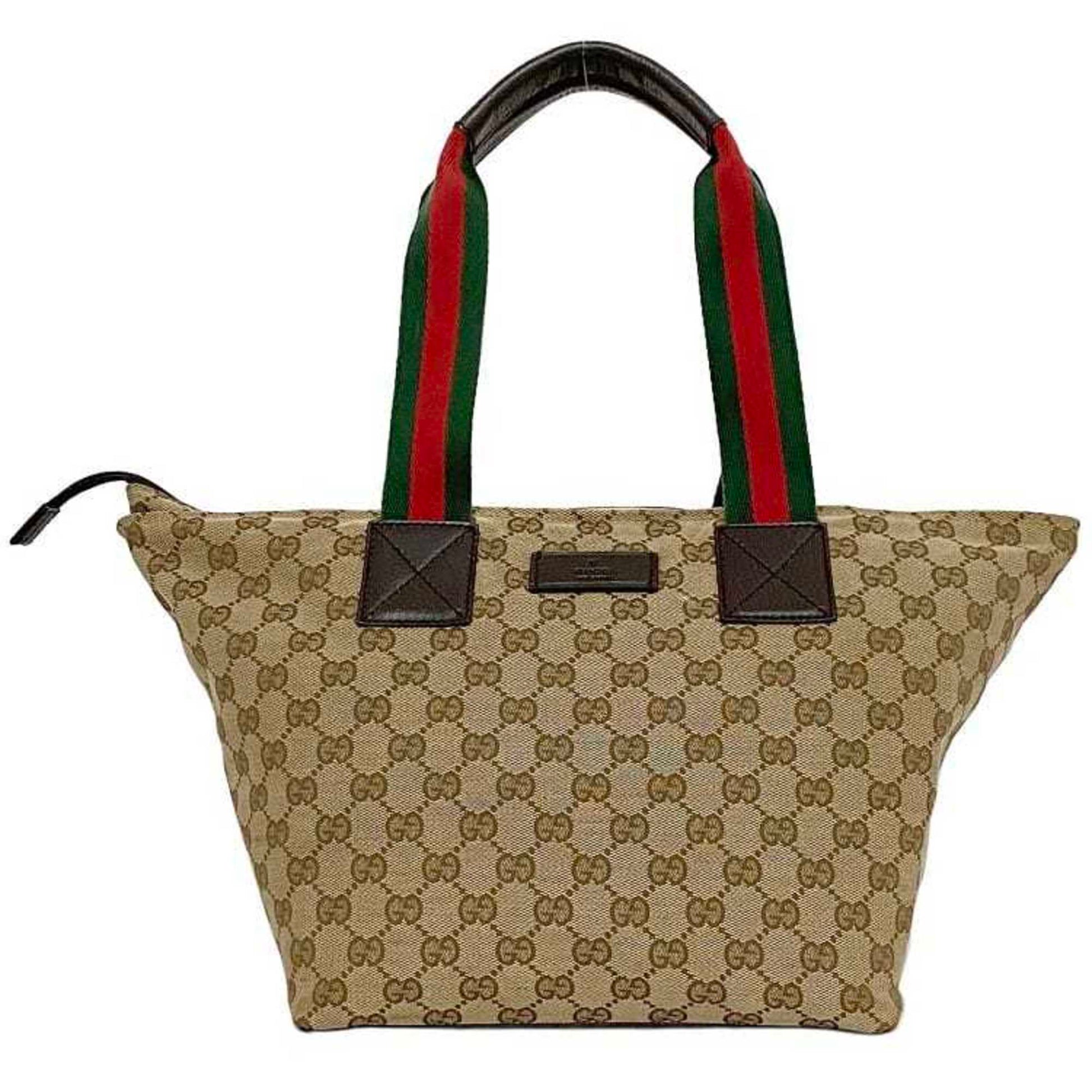 Gucci Beige Brown Canvas Leather Handbag Tote Bag ()