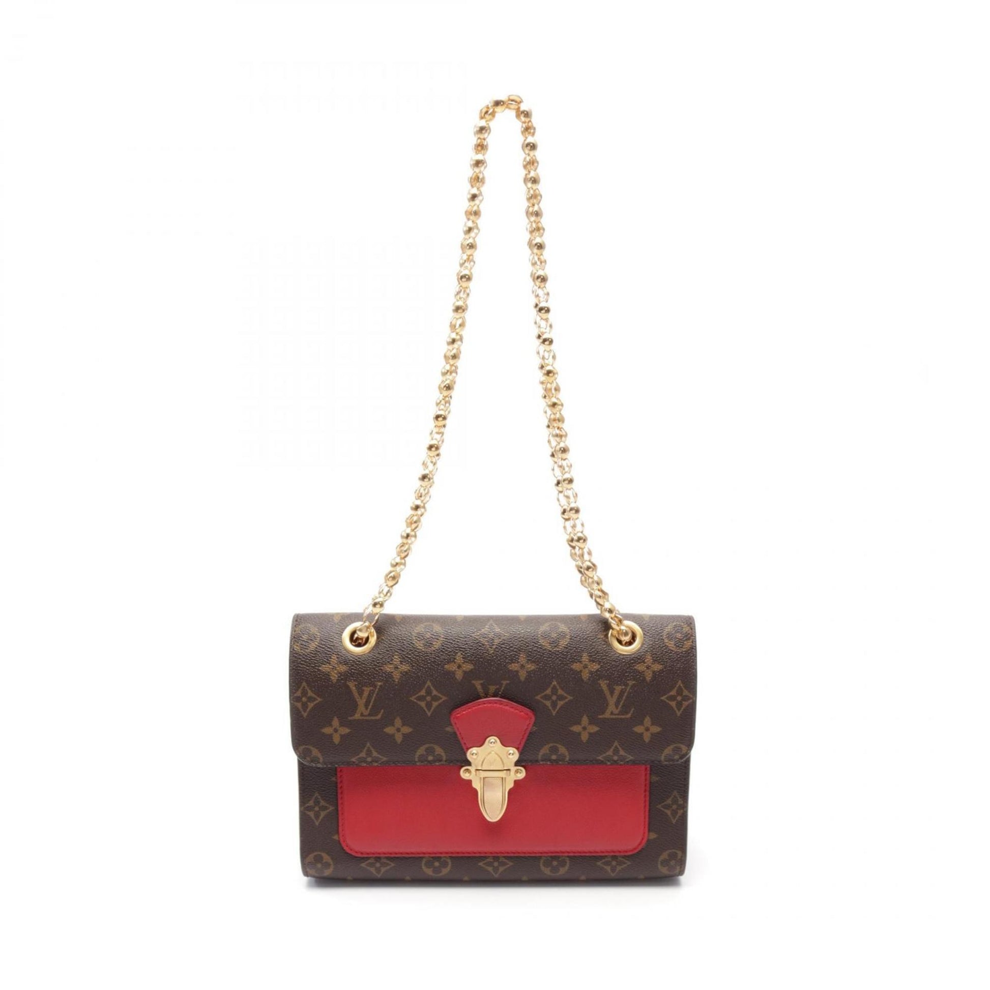 Louis Vuitton Brown Cerise Red Color Coated Canvas Leather Shoulder Bag ()