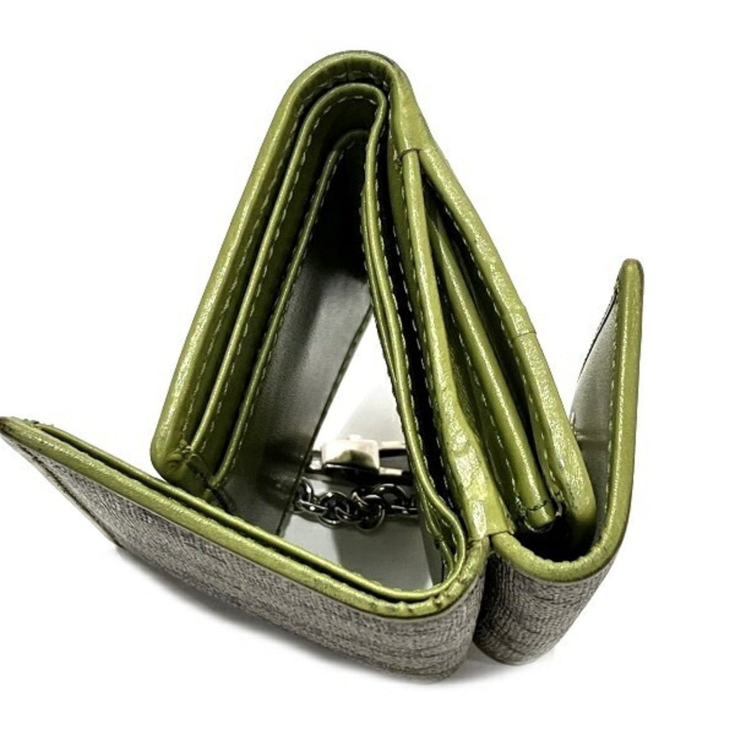 Gucci Beige Green Leather Pvc Wallet (Tri-Fold)