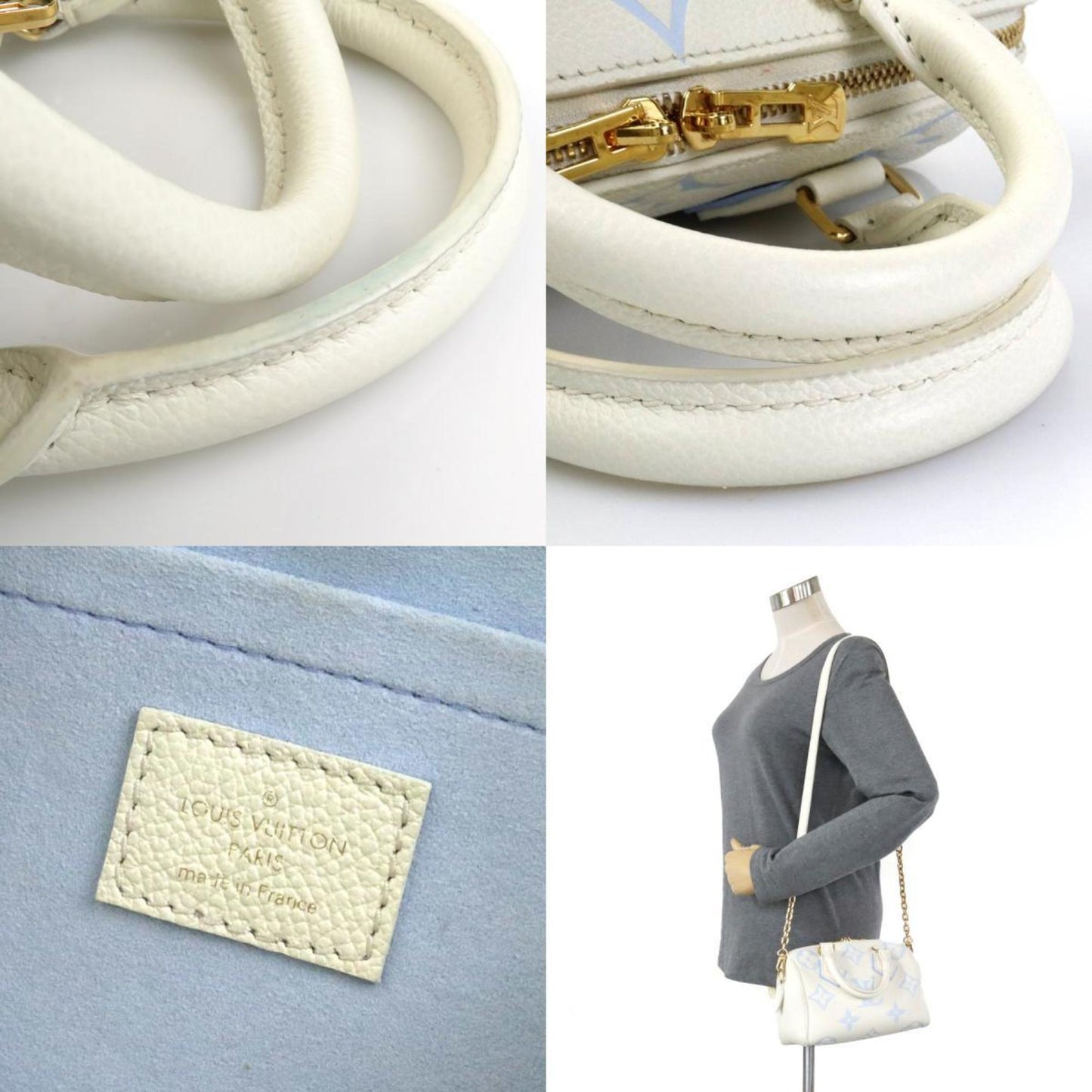 Louis Vuitton Blue White Leather Handbag Shoulder Bag