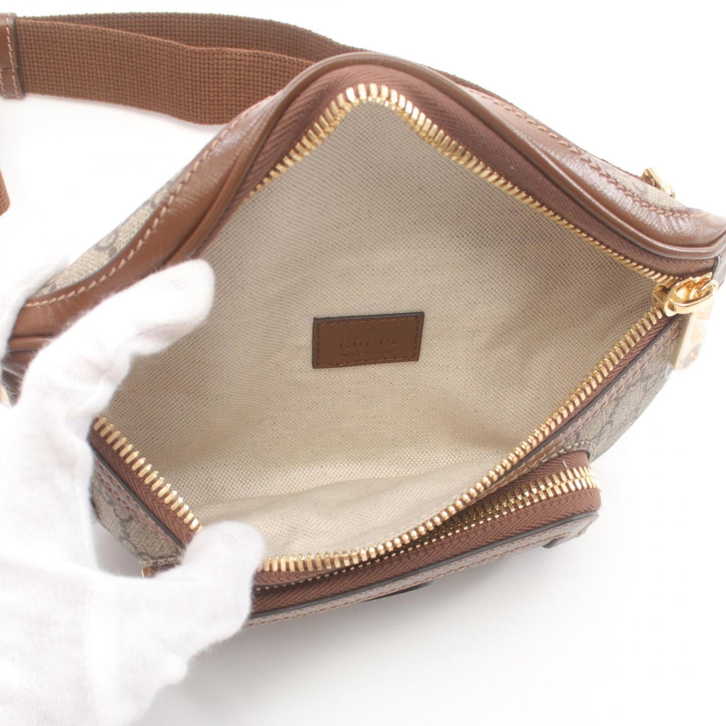 Gucci Beige Brown Coated Canvas Leather Fanny Pack