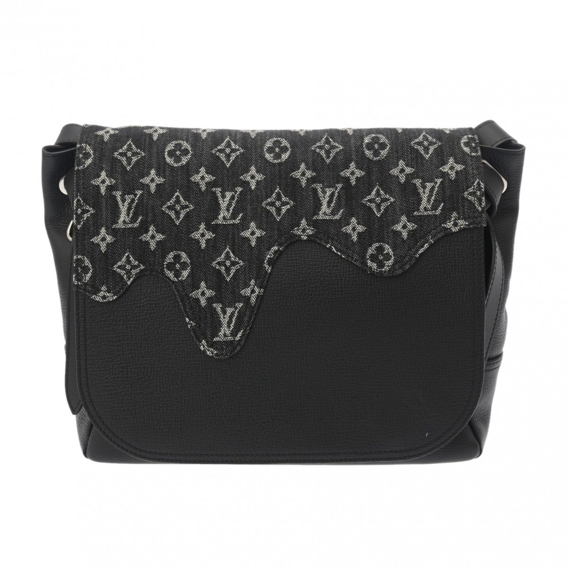 Louis Vuitton Black Denim Canvas Leather Shoulder Bag ()