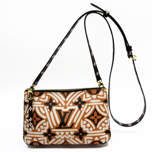 Louis Vuitton Black Brown White Coated Canvas Pochette Shoulder Bag ()