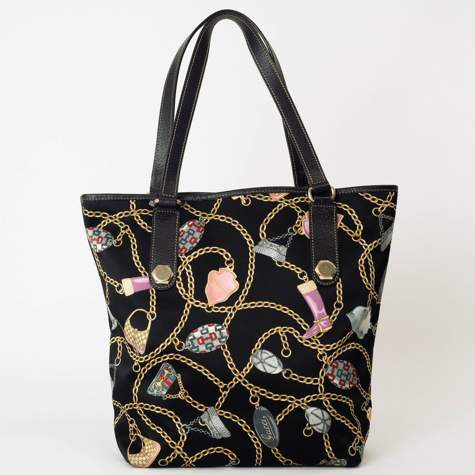 Gucci Black Satin Leather Tote Bag ()