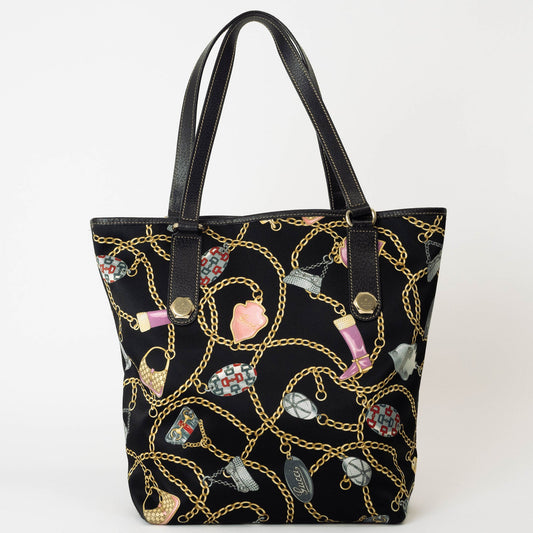 Gucci Black Satin Leather Tote Bag ()