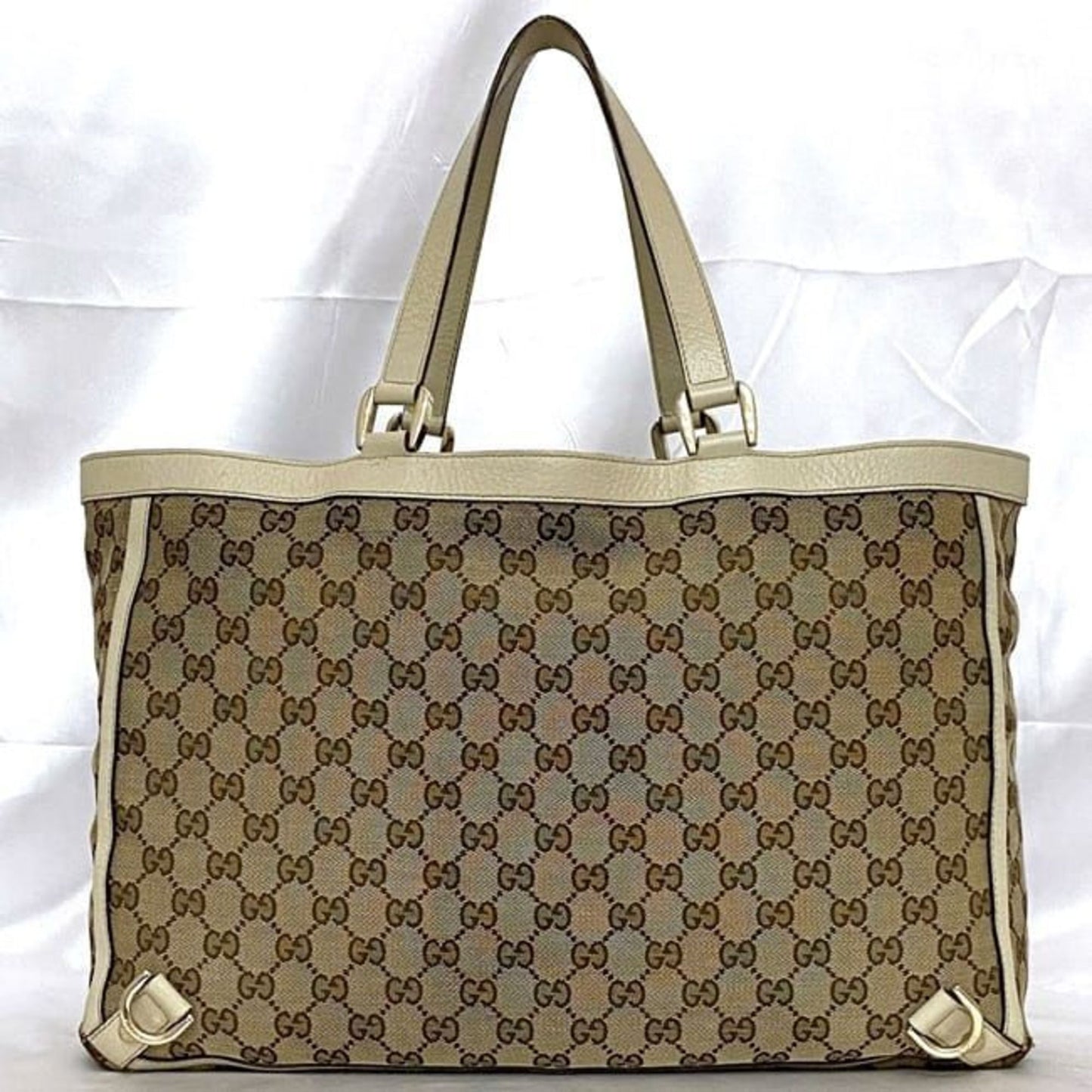 Gucci Beige Canvas Leather Tote Bag