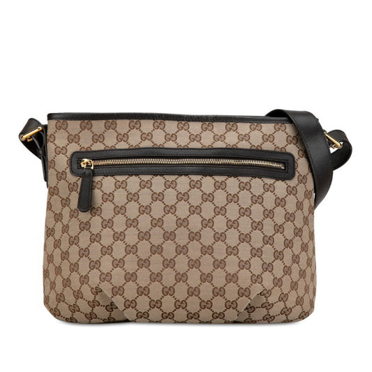 Gucci Beige Brown Canvas Leather Shoulder Bag ()