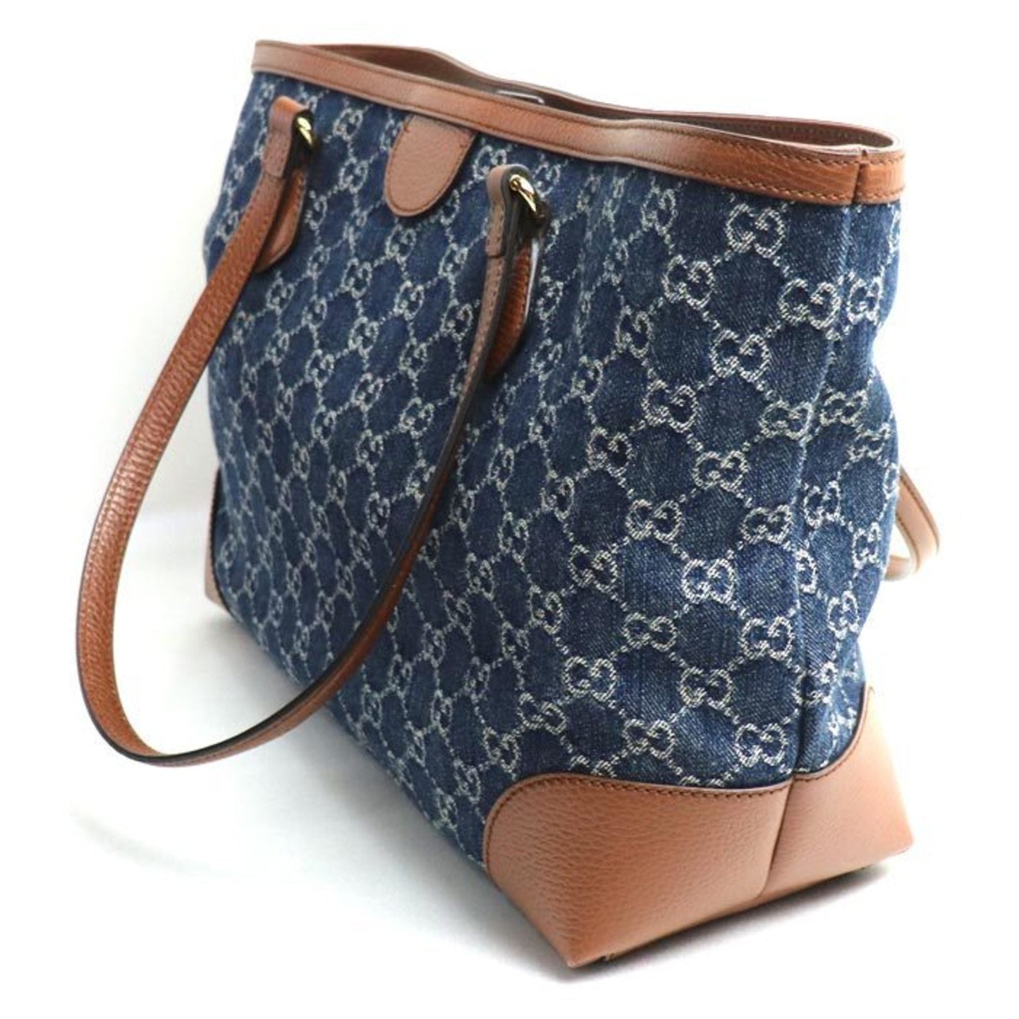 Gucci Blue Brown Denim Leather Tote Bag