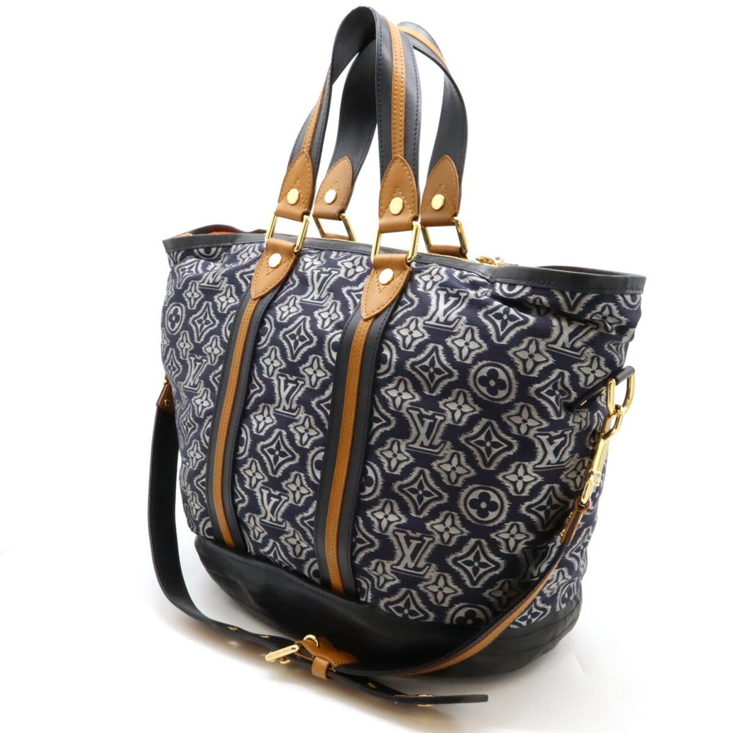 Louis Vuitton Black White Nylon Leather Shoulder Bag Tote Bag