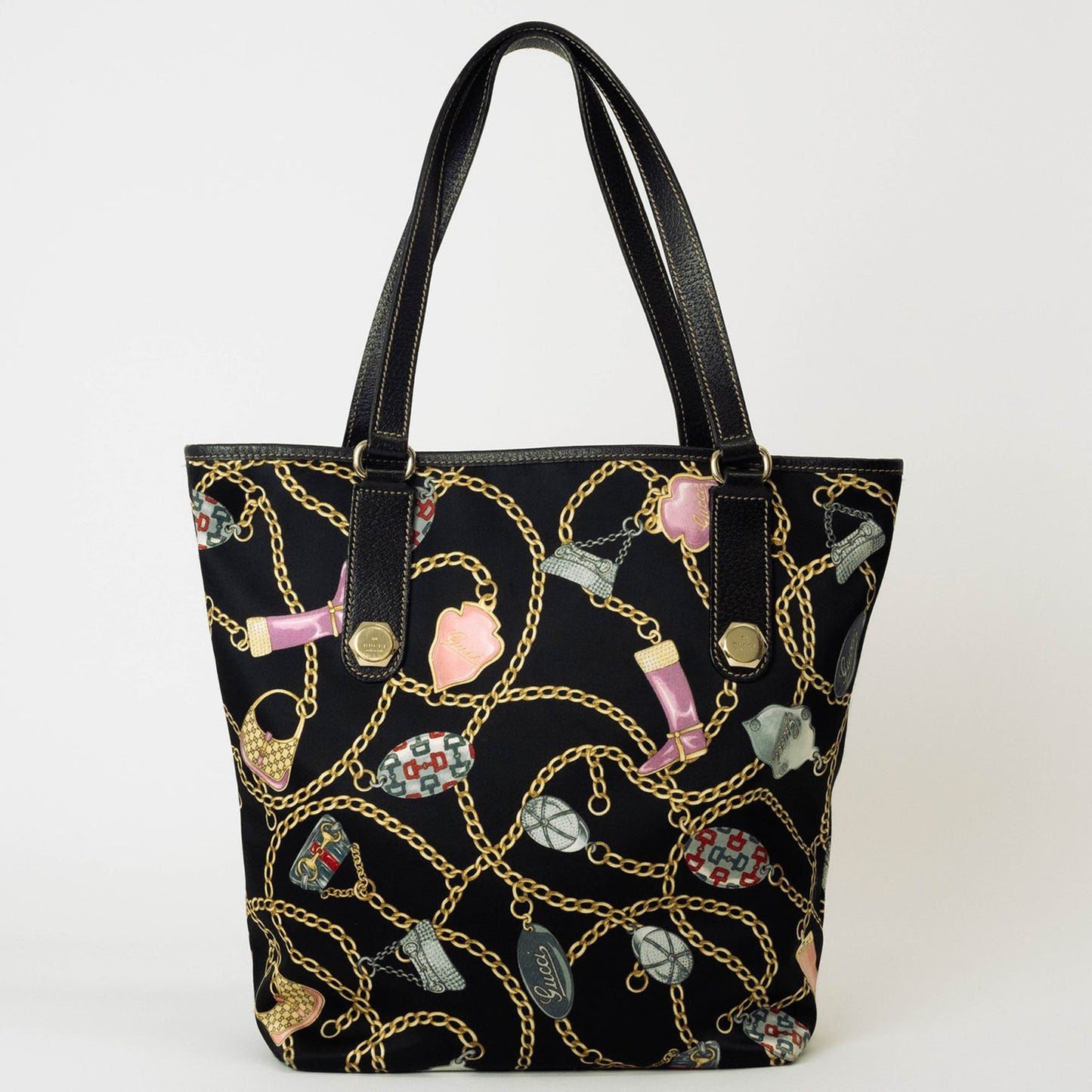 Gucci Black Satin Leather Tote Bag