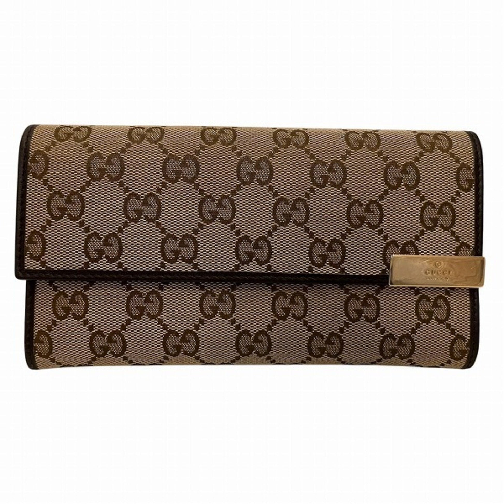 Gucci Beige Dark Brown Gg Canvas Leather Wallet (Bi-Fold) ()