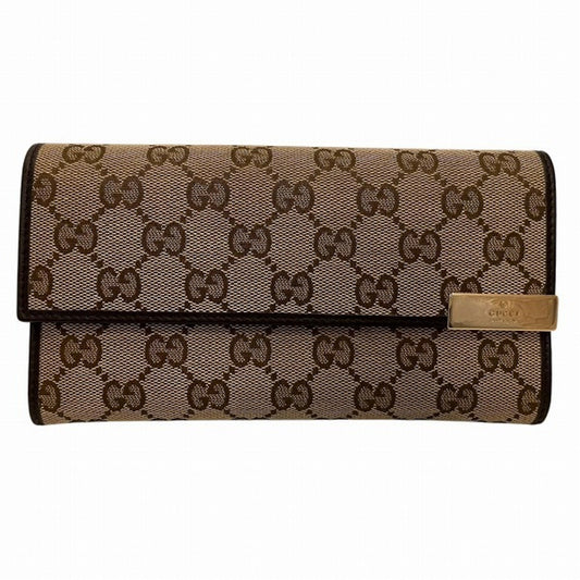 Gucci Beige Dark Brown Gg Canvas Leather Wallet (Bi-Fold) ()