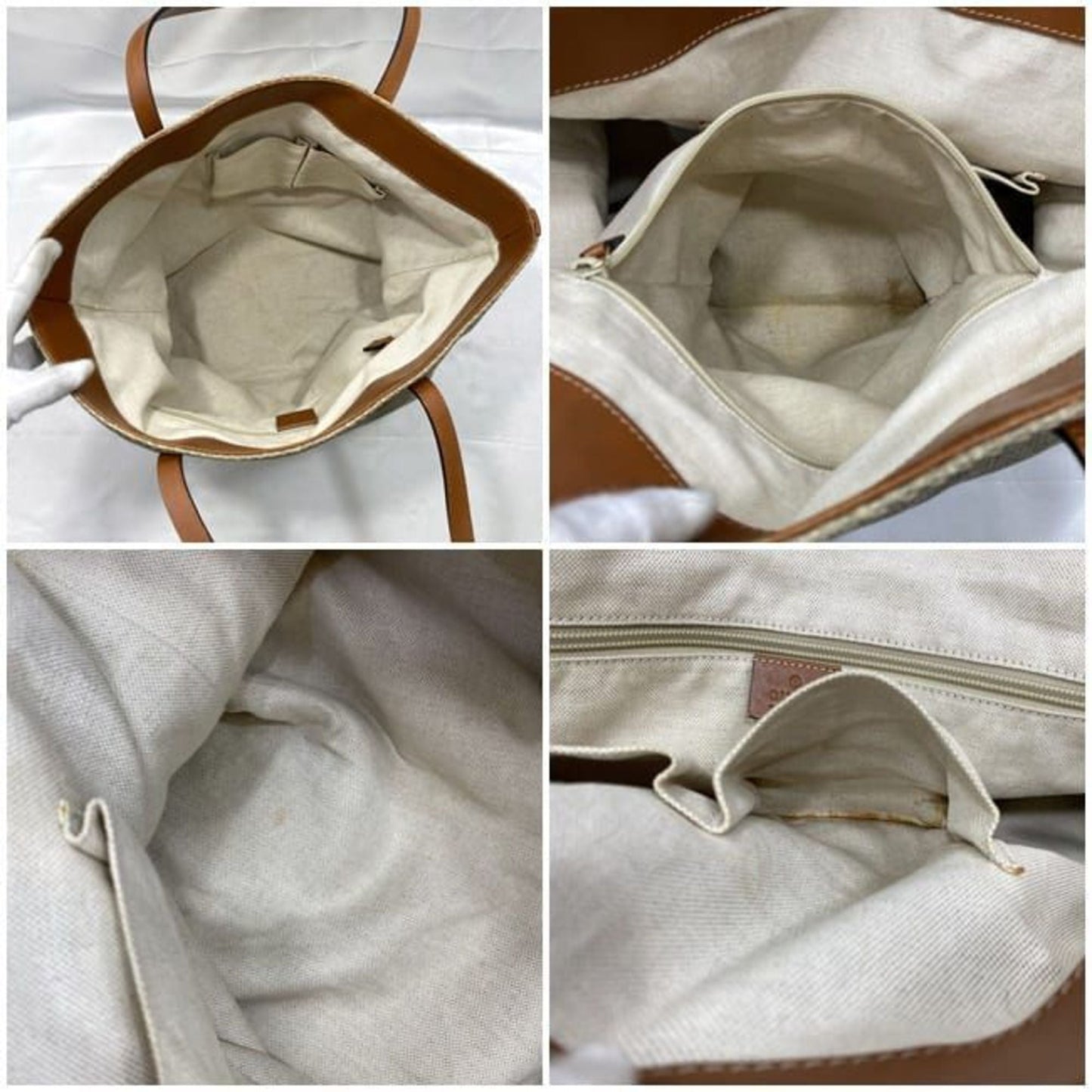 Gucci Beige Brown Coated Canvas Leather Tote Bag