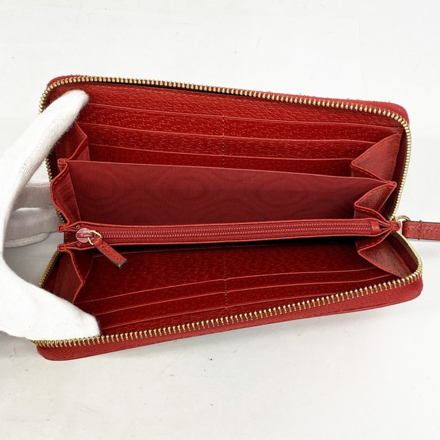 Gucci Red Color Canvas Leather Long Wallet (Bi-Fold)