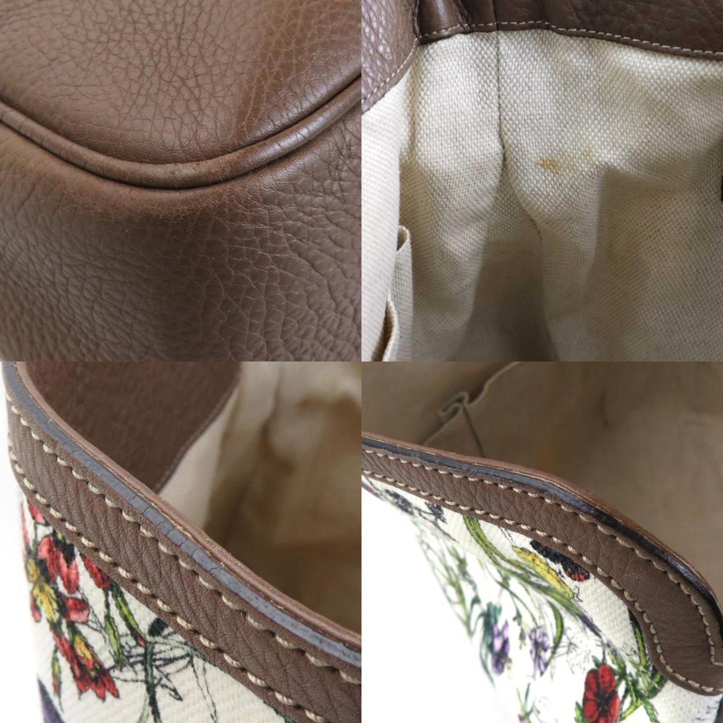 Gucci Brown Ivory Multi-Color Canvas Leather Handbag Shoulder Bag