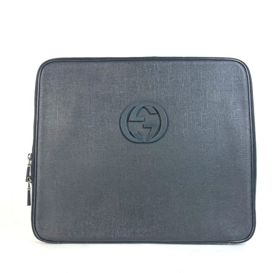 Gucci Black Pvc Leather Clutch Bag Laptop Bag ()