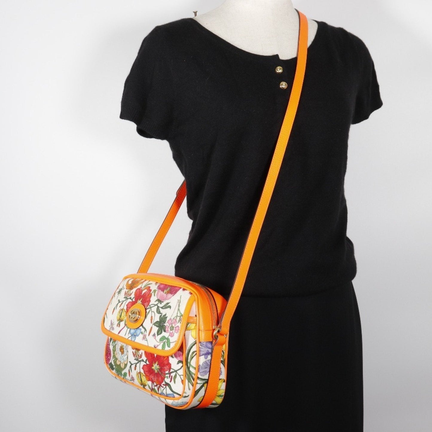 Gucci Orange Canvas Leather Shoulder Bag