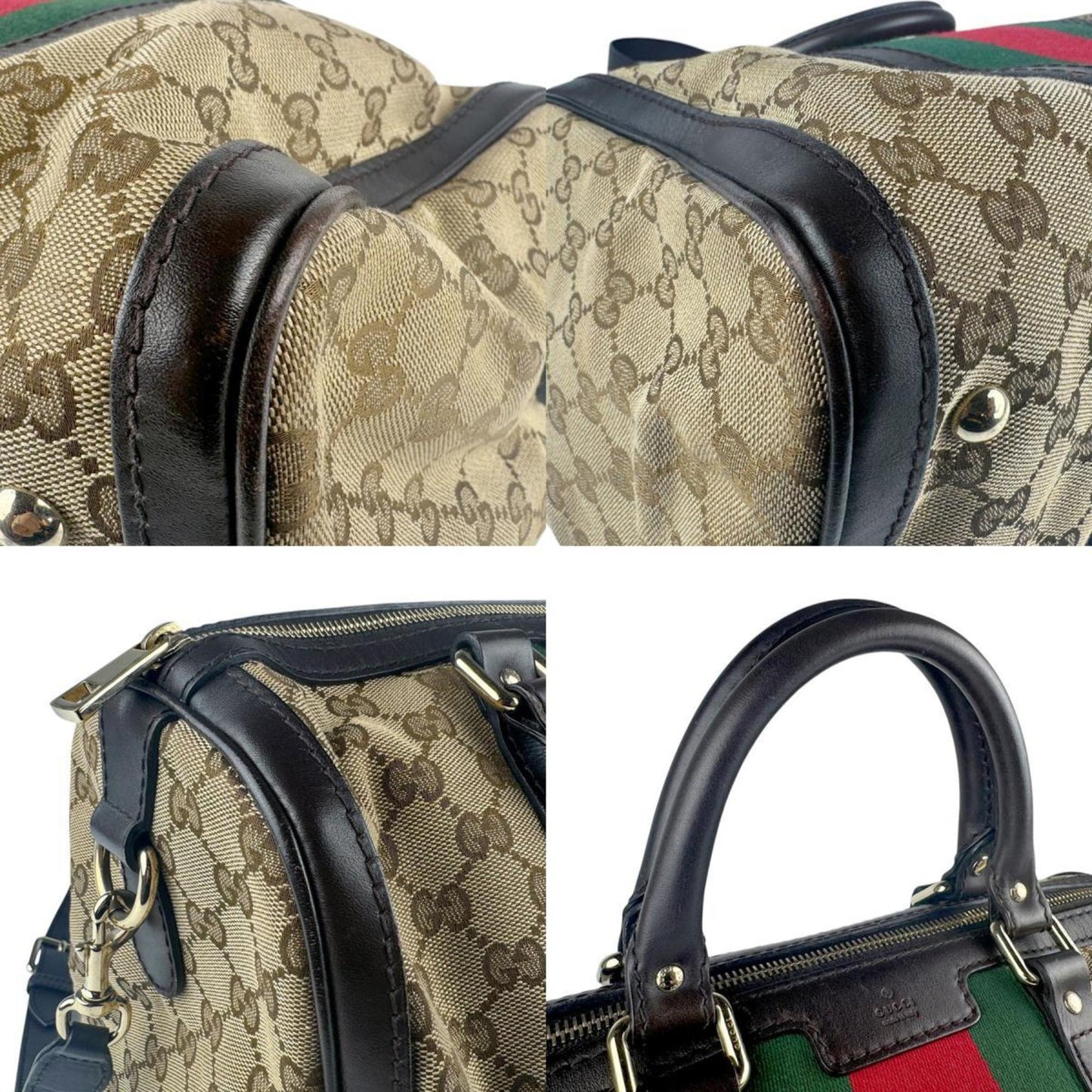 Gucci Beige Brown Green Red Color Gg Canvas Leather Handbag Shoulder Bag
