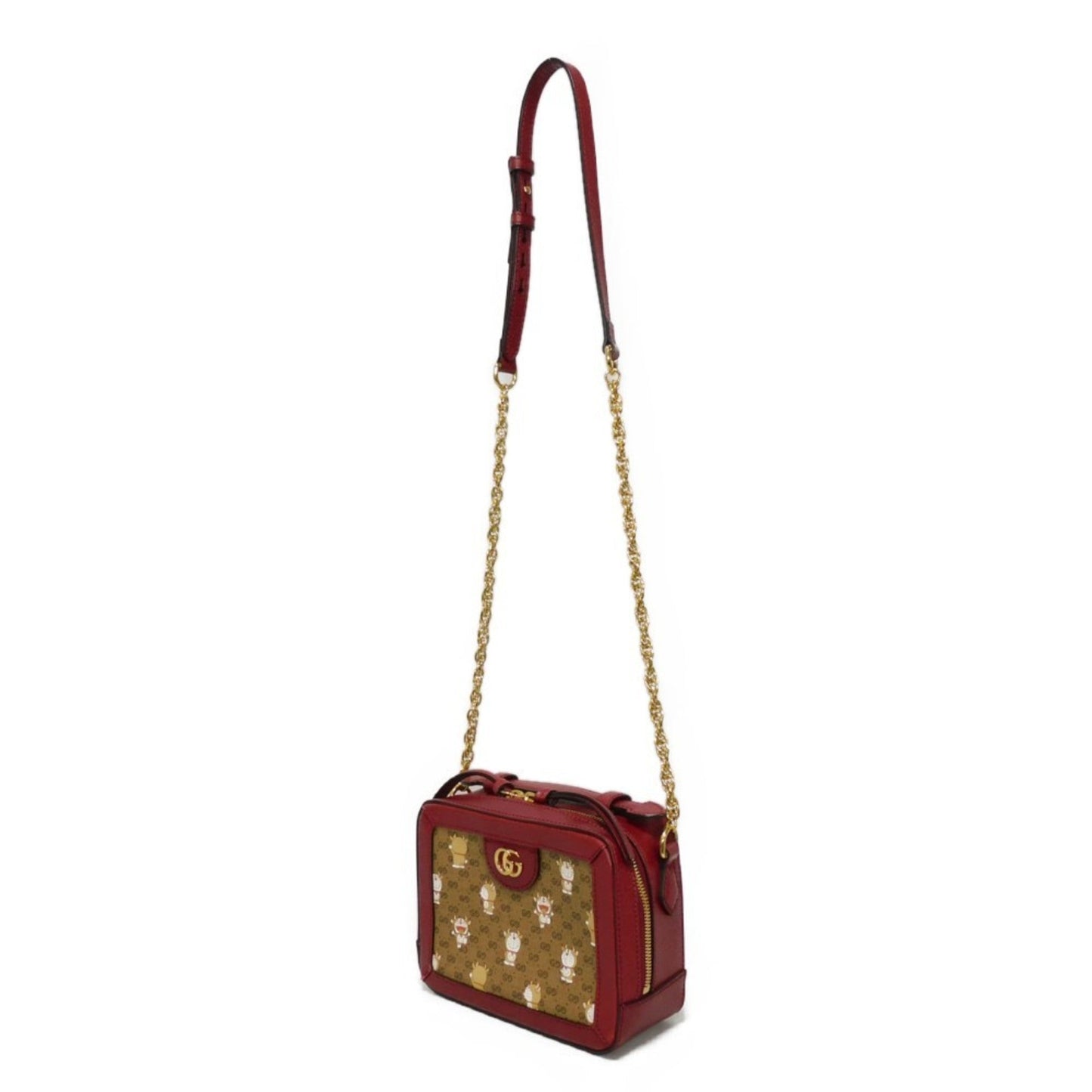 Gucci Brown Red Color Gg Supreme Canvas Leather Handbag Shoulder Bag