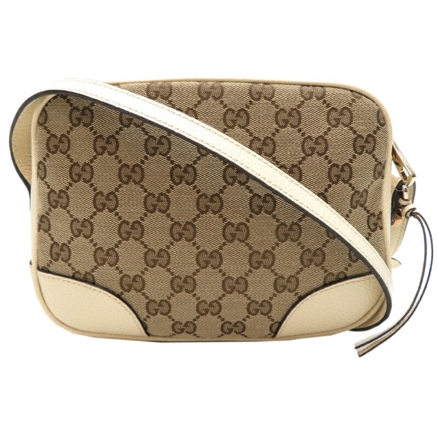Gucci Beige White Leather Gg Canvas Shoulder Bag ()