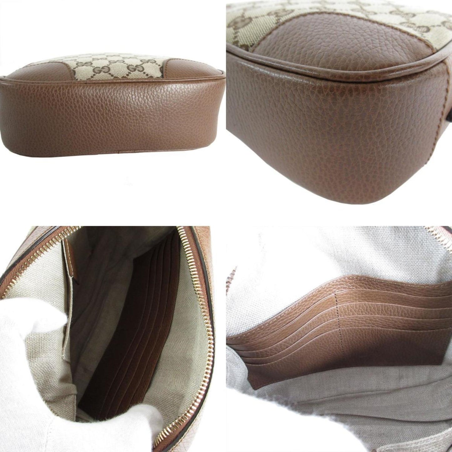 Gucci Beige Brown Canvas Leather Shoulder Bag