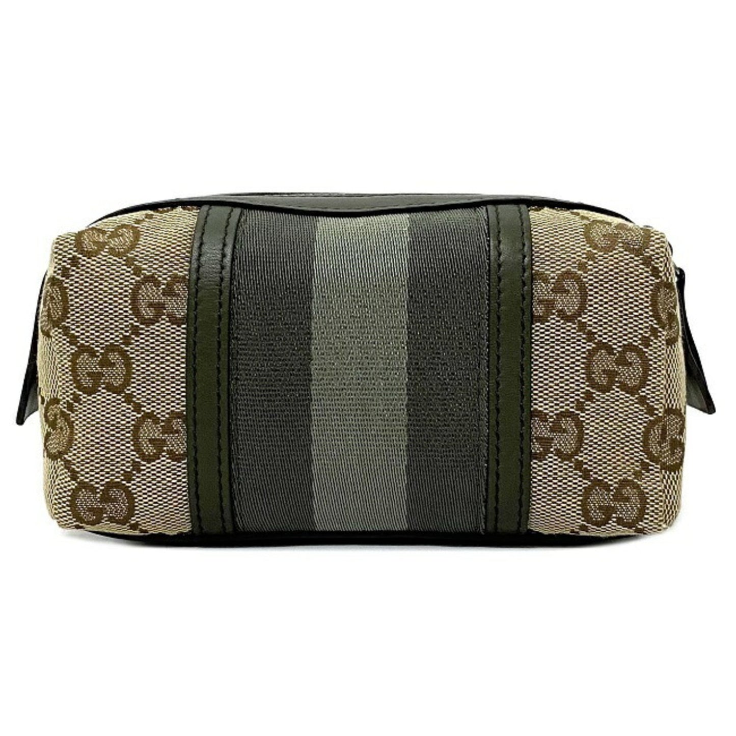 Gucci Web Beige Khaki Canvas Leather Pouch