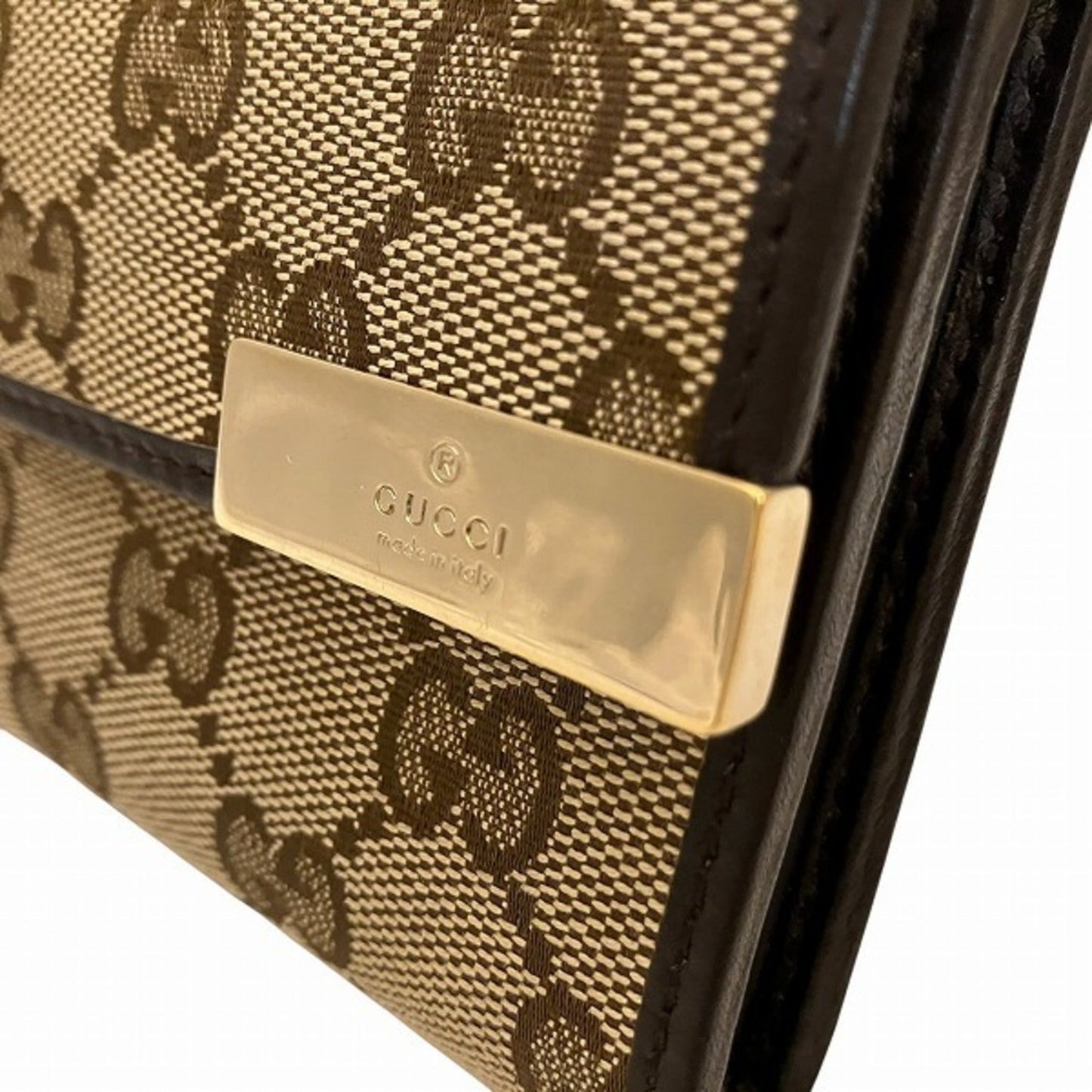 Gucci Beige Dark Brown Gg Canvas Leather Wallet (Bi-Fold)