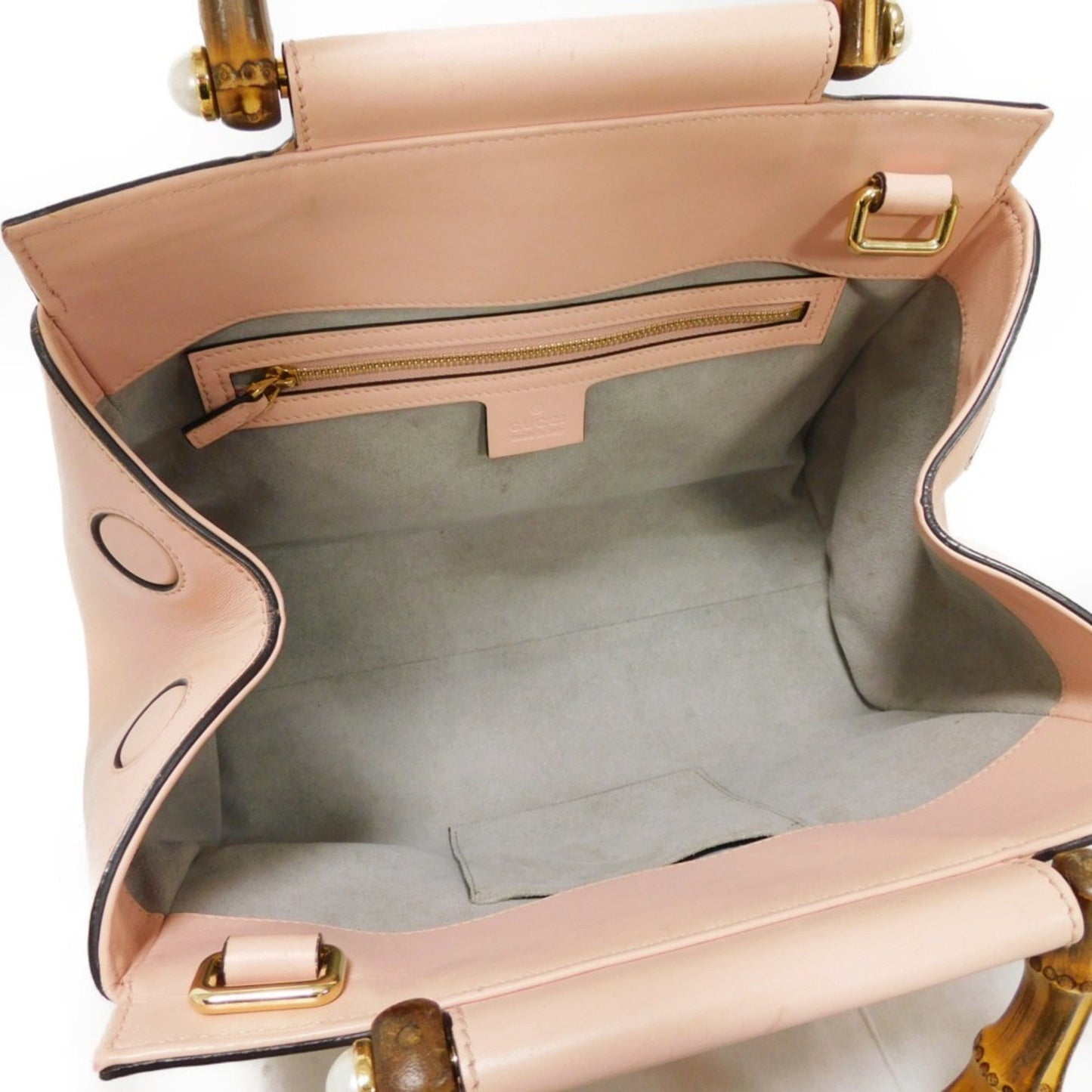 Gucci Light Pink Bamboo Leather Handbag