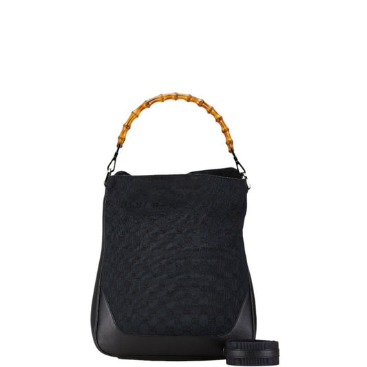 Gucci Black Canvas Leather Handbag Shoulder Bag ()
