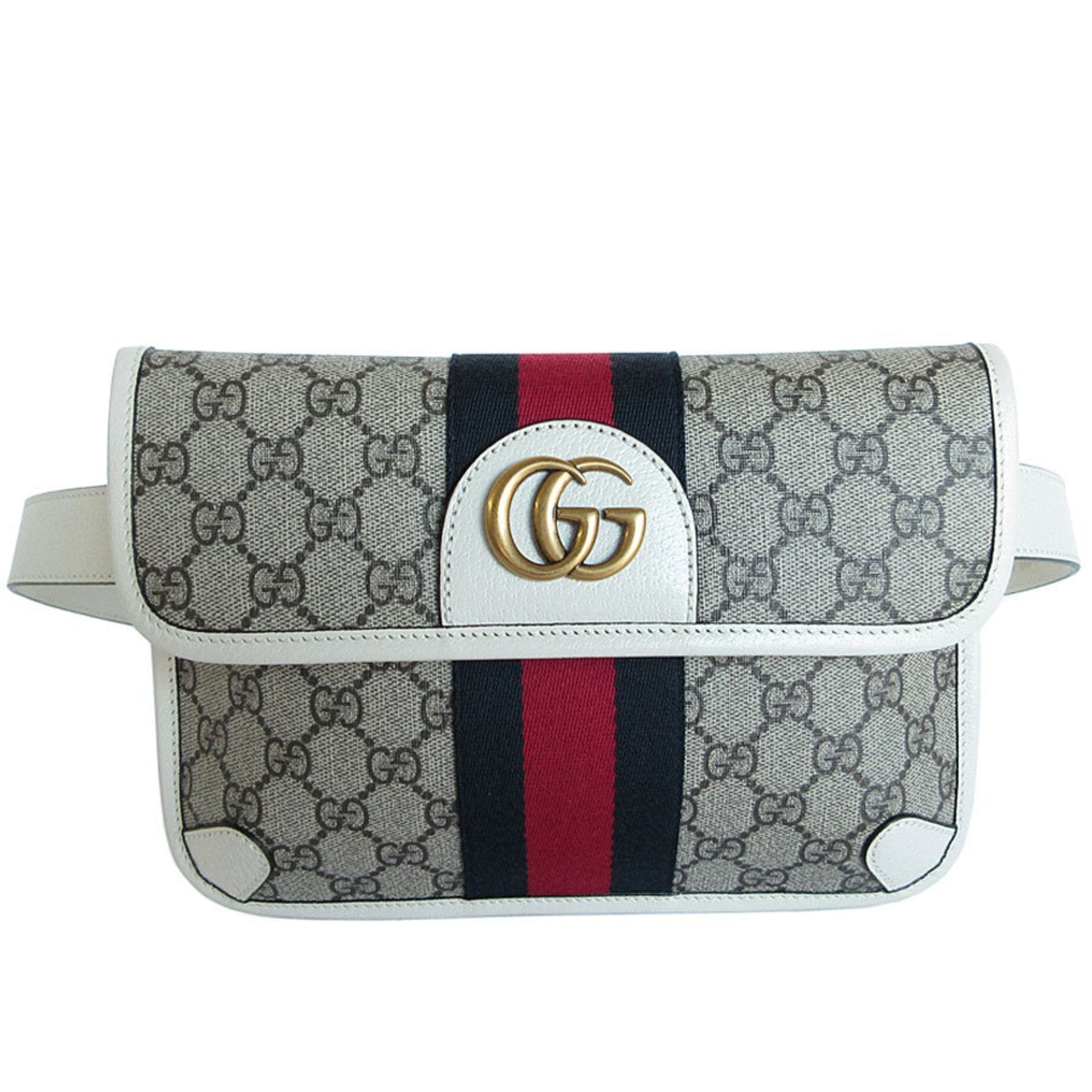 Gucci Beige Brown Off-White Gg Supreme Canvas Leather Fanny Pack ()