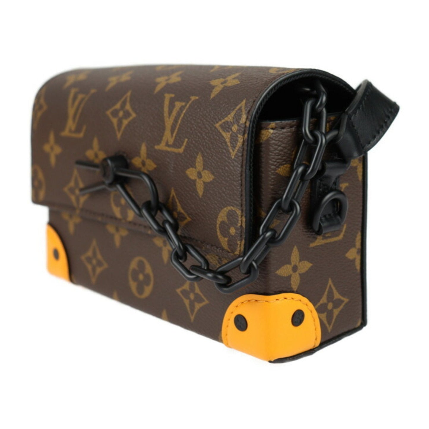 Louis Vuitton Black Brown Orange Monogram Canvas Leather Pochette Shoulder Bag