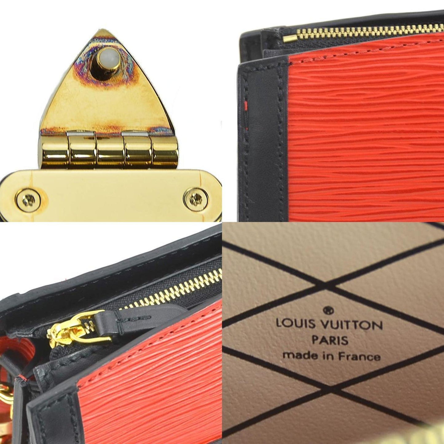 Louis Vuitton Black Red Color Epi Leather Clutch Bag Shoulder Bag