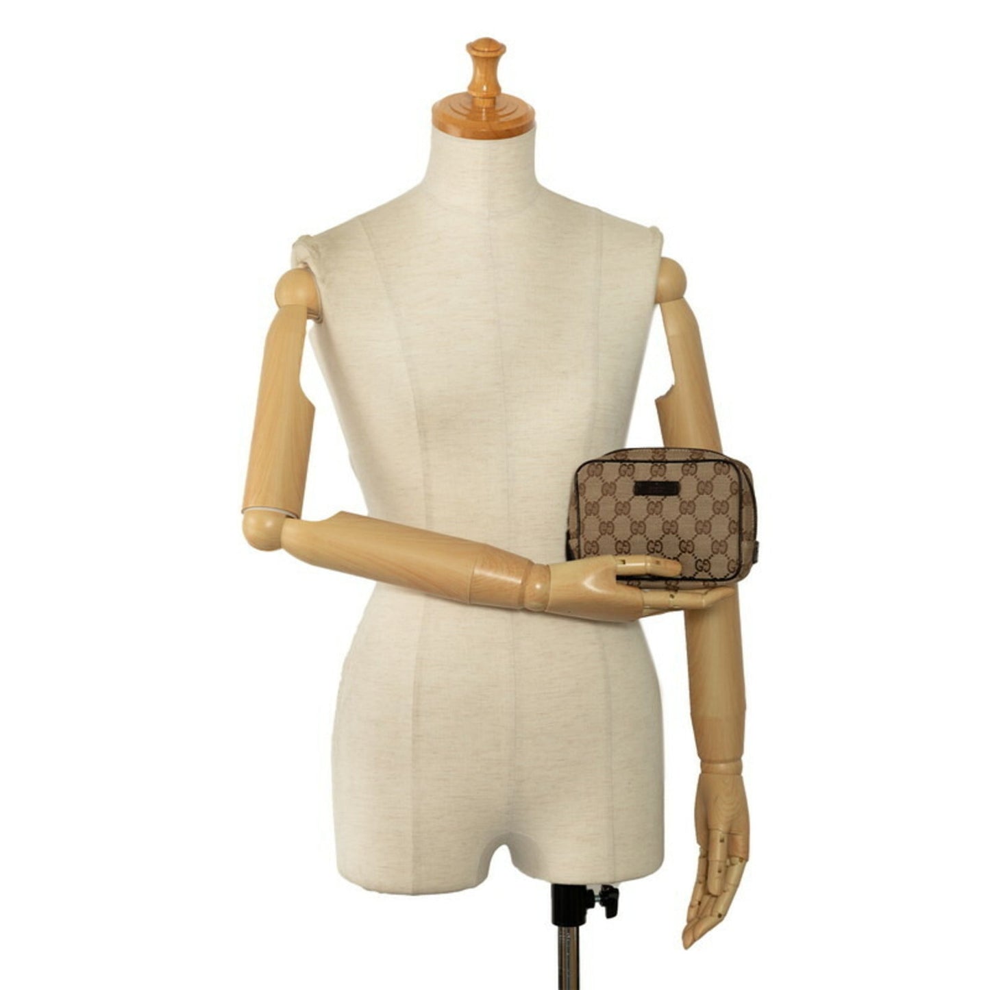 Gucci Gg Canvas Beige Brown Canvas Leather Pouch