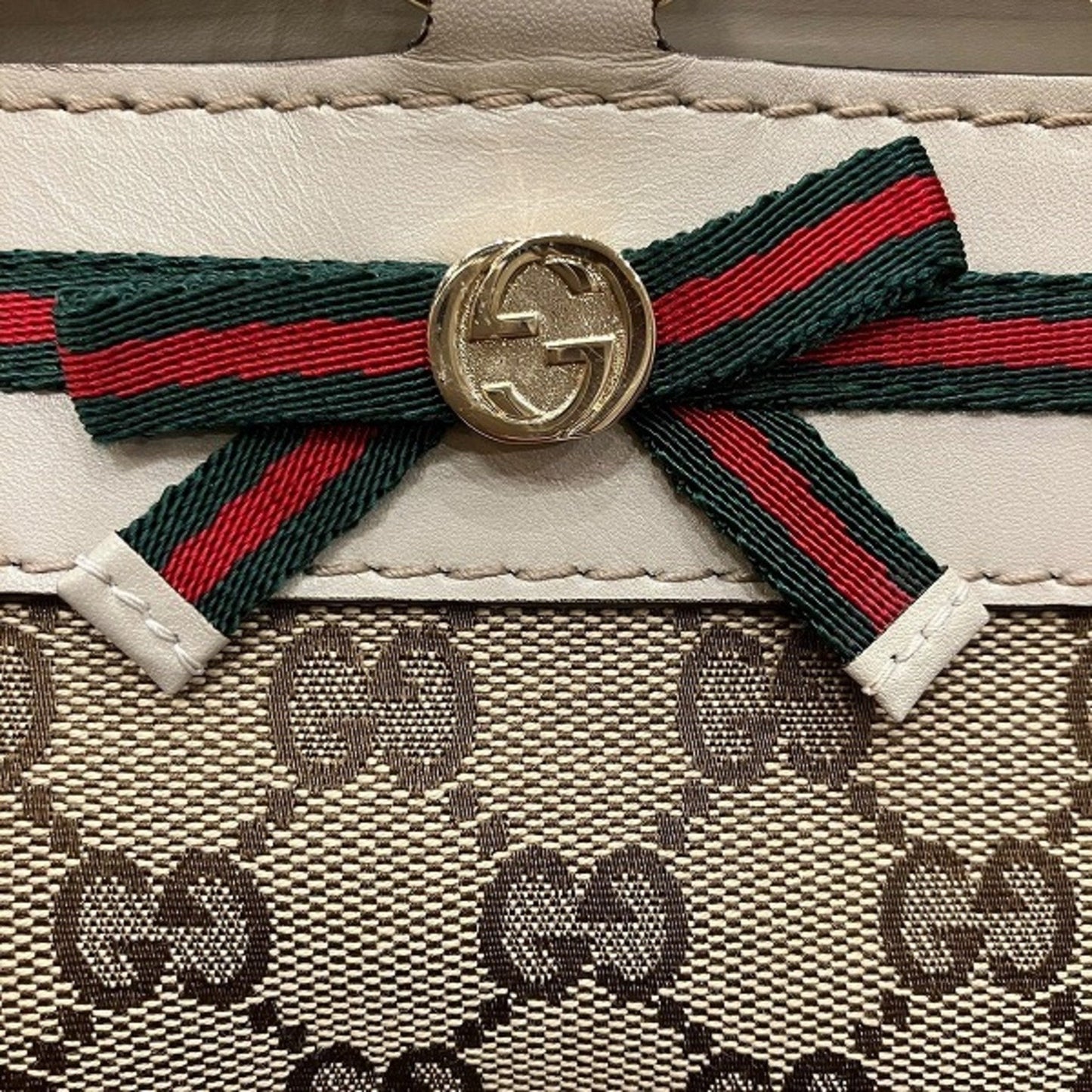 Gucci Beige Gg Canvas Leather Shoulder Bag Tote Bag