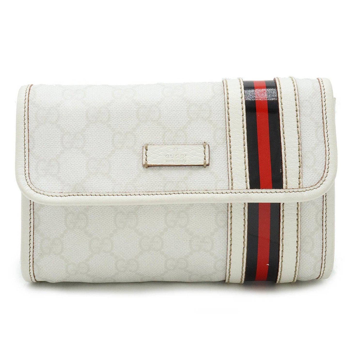 Gucci Black Red Color White Pvc Leather Fanny Pack