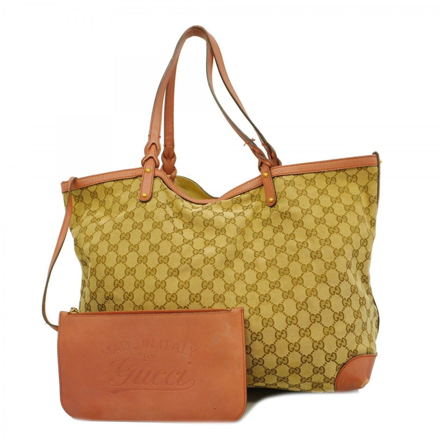 Gucci Brown Red Color Canvas Tote Bag ()