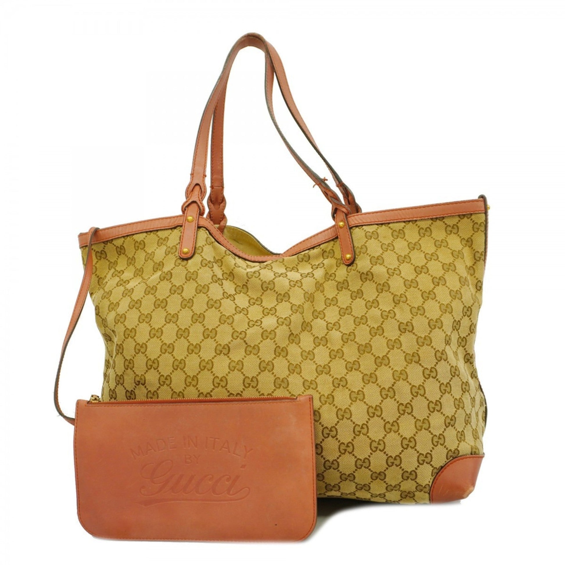 Gucci Brown Red Color Canvas Tote Bag ()