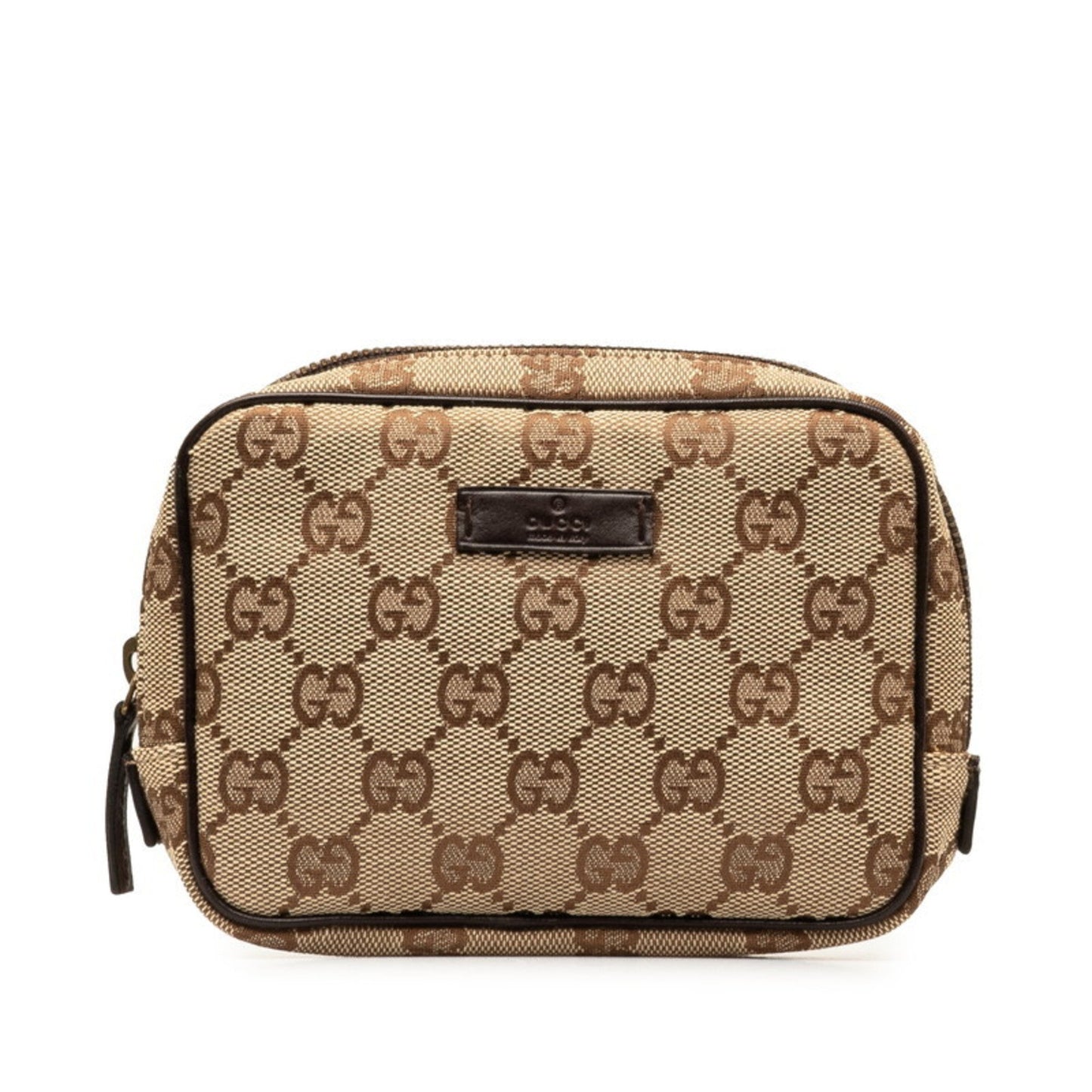 Gucci Gg Canvas Beige Brown Canvas Leather Pouch ()