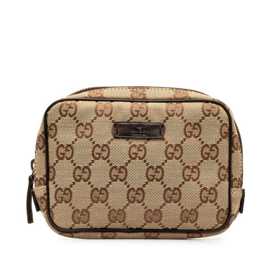 Gucci Gg Canvas Beige Brown Canvas Leather Pouch ()