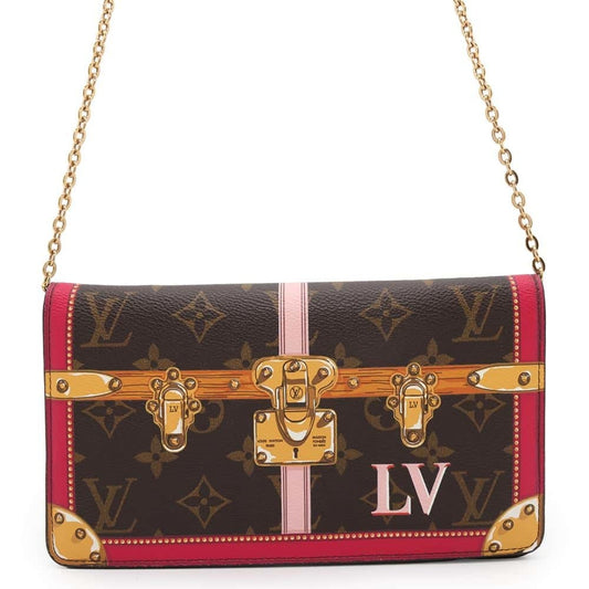 Louis Vuitton Brown Fuchsia Pink Monogram Chain/Shoulder Wallet