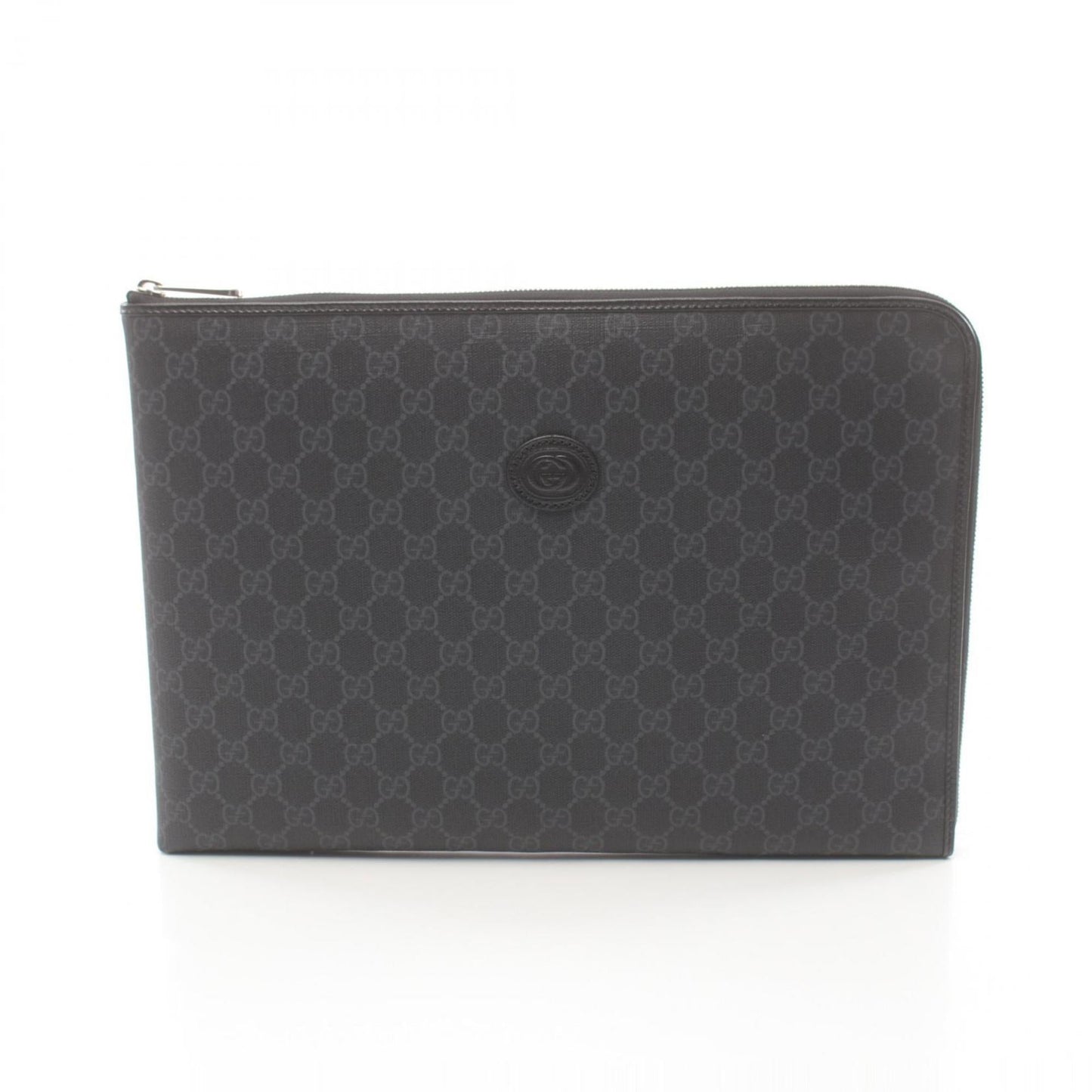 Gucci Black Pvc Coated Canvas Leather Clutch Bag Document Case