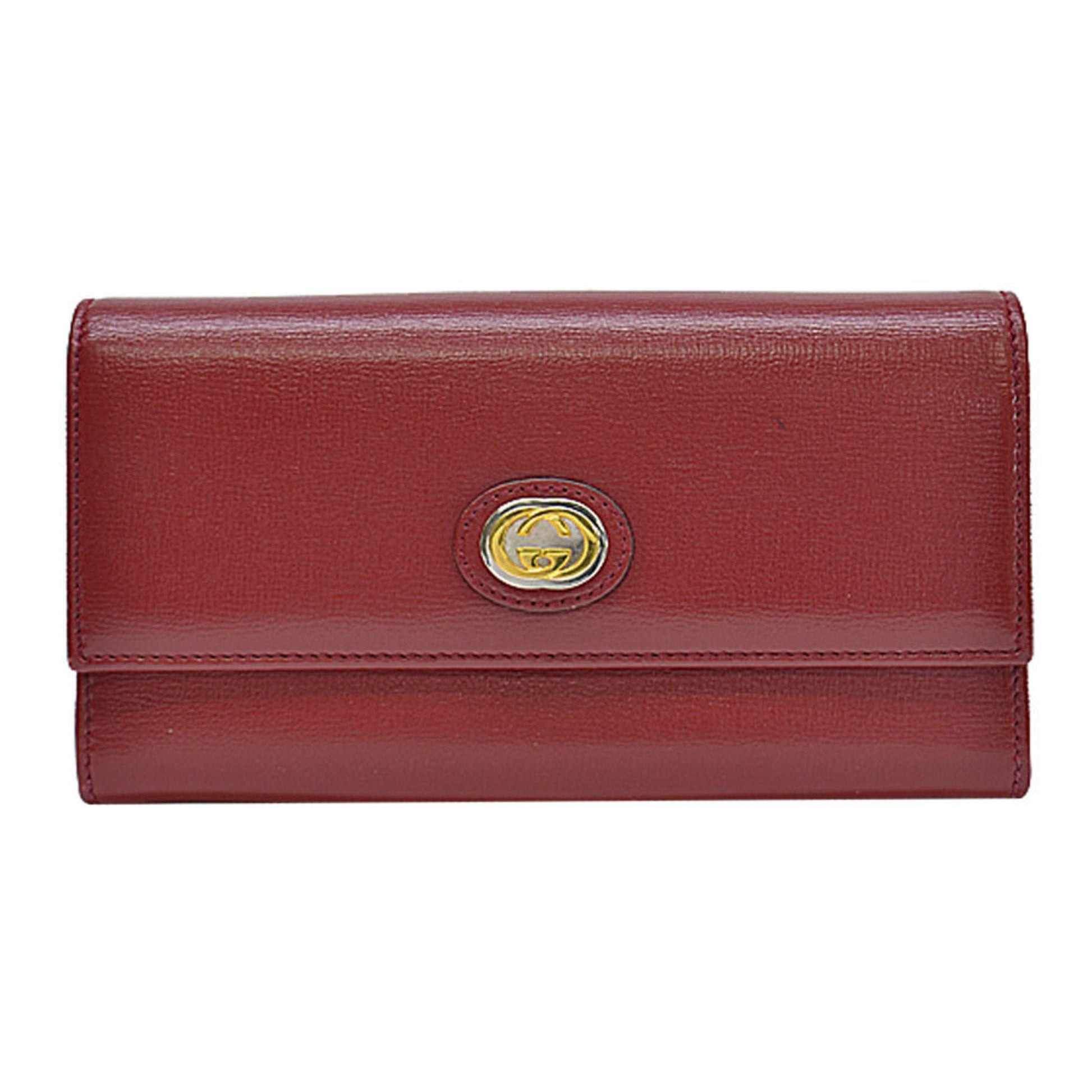 Gucci Gold Red Color Leather Long Wallet (Bi-Fold) ()