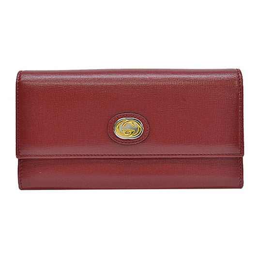 Gucci Gold Red Color Leather Long Wallet (Bi-Fold) ()