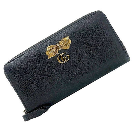 Gucci Black Silver Leather Long Wallet (Bi-Fold)