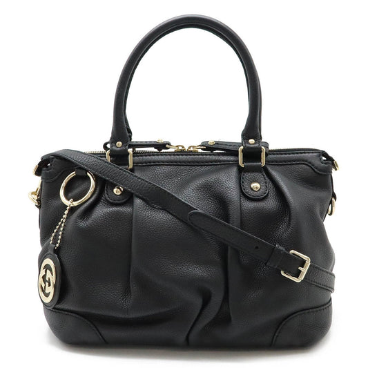 Gucci Sukey Black Leather Handbag Shoulder Bag Tote Bag ()